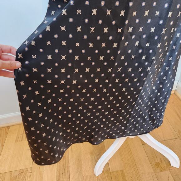 Vtg Y2K Lingerie Cacique Slip Dress Sz Small Womens Satin Maxi Geometric Black - Picture 4 of 11